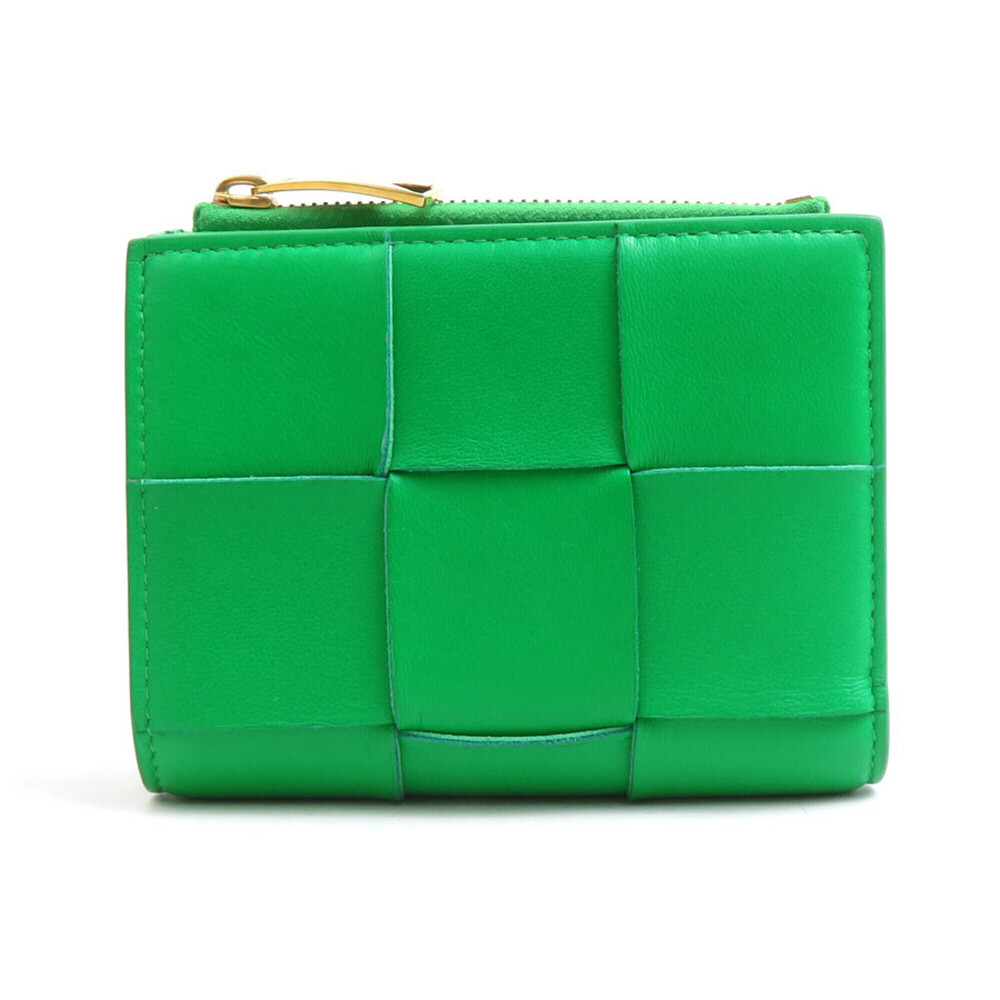 Bottega Veneta bi-fold wallet, leather, green and gold, women's, e62227i